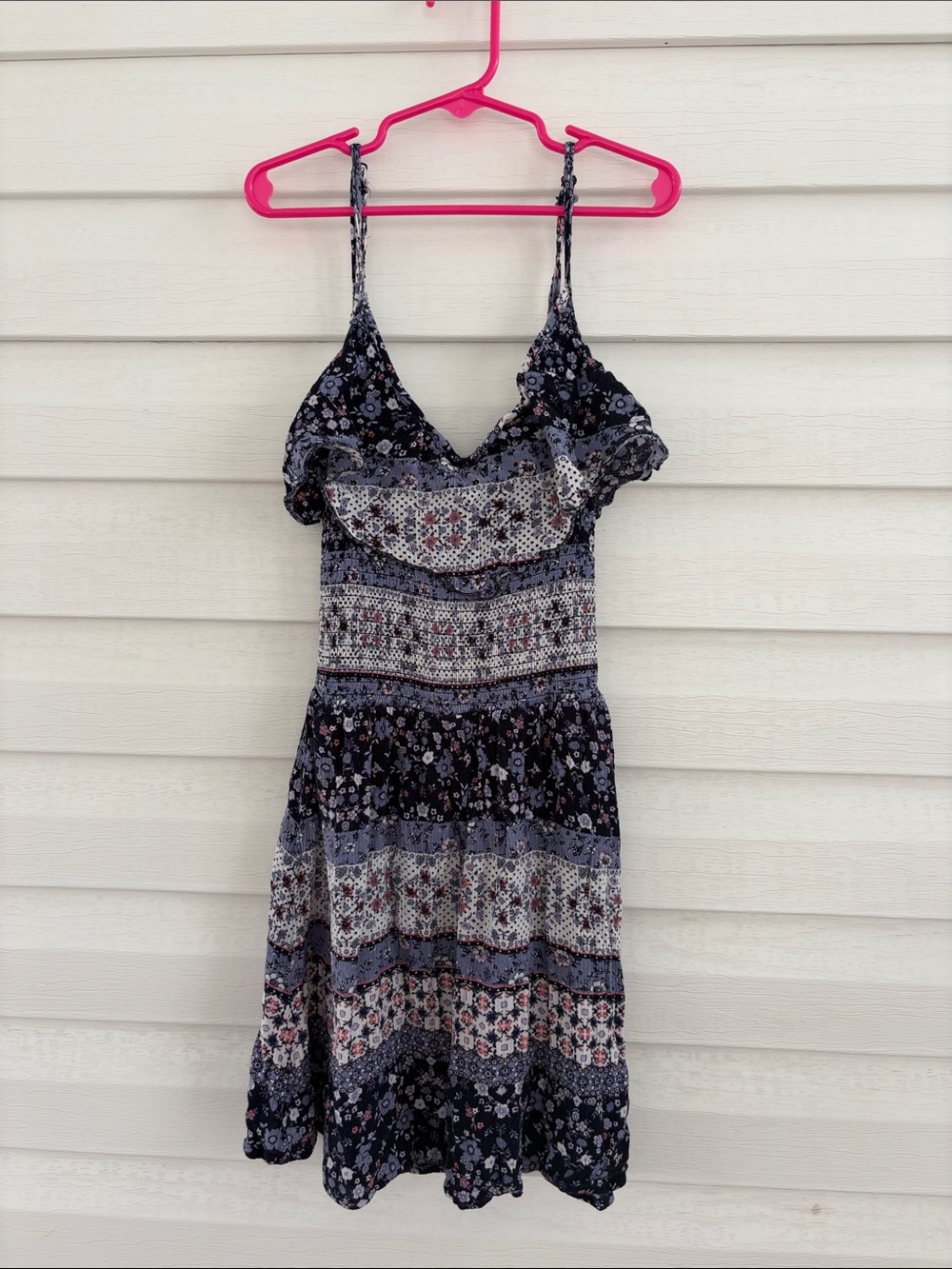 Aeropostale S Blue Floral Patchwork Mini Dress Boho Y2K Prairie